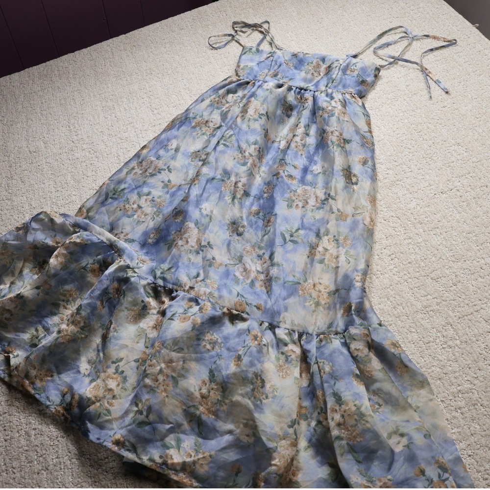 Wild Fable Floral Maxi Dress Blue Tiered Tie Shoulder XXS NWT